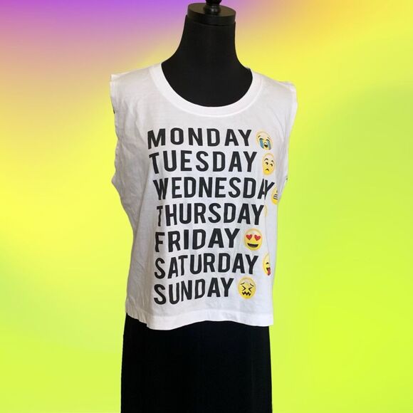 Emoji Day of the Week Sleeveless Cotton Tee, Size Large - Picture 1 of 7
